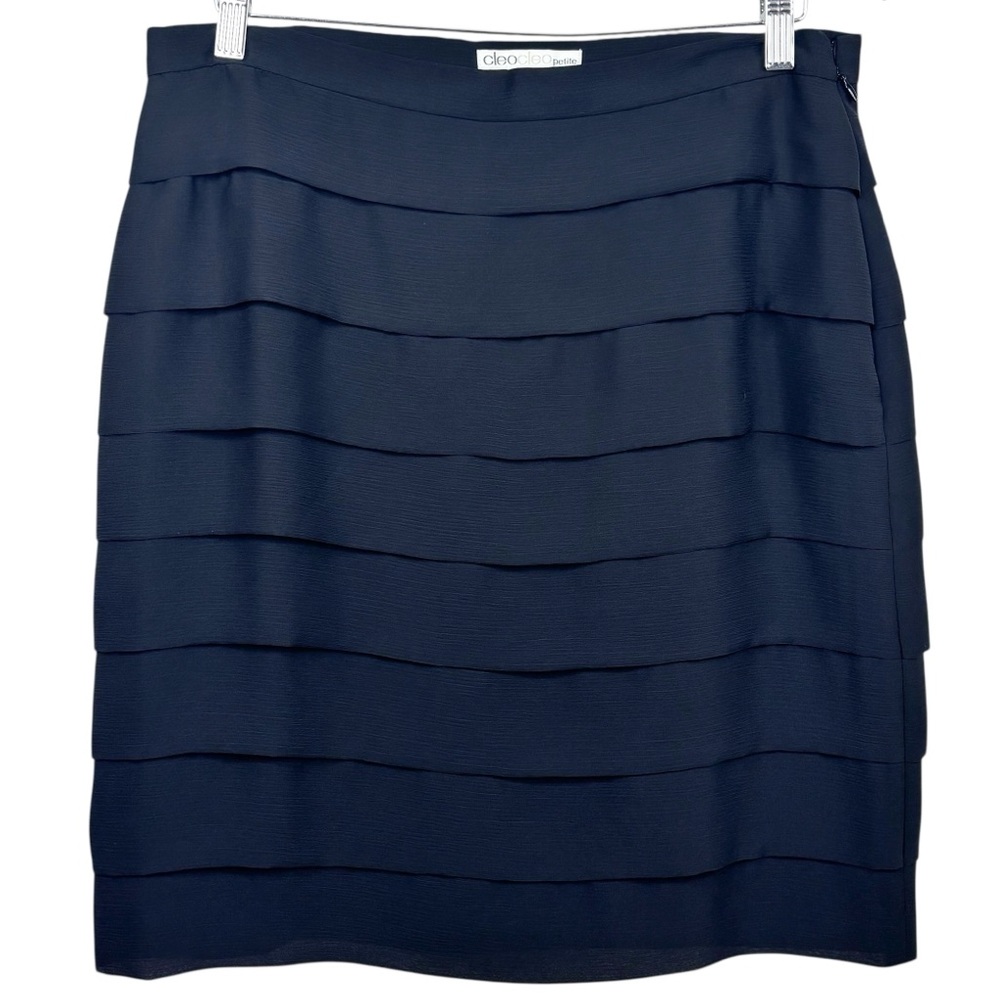 Cleo Petite Black Lightweight Flowy Tiered Layered Hidden Zip Midi Skirt 10P